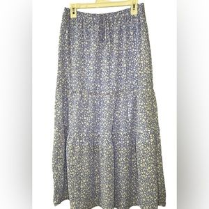 Sienna Sky Blue And White Floral Print Maxi Skirt Boho